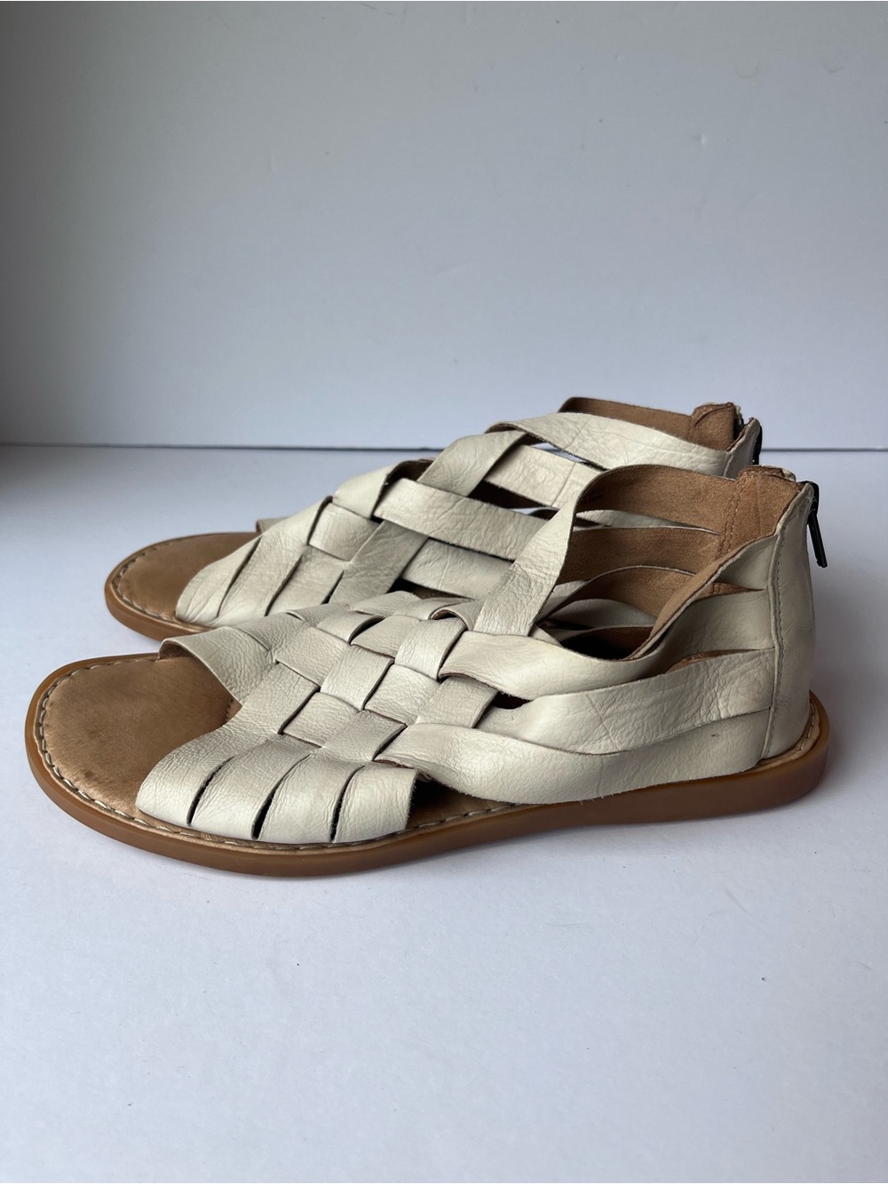 Born Iwa Woven Ivory Cream Leather Sandals